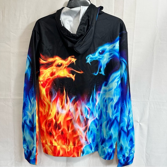 Cool Ice and Fire Dragon 3D Printing Long Sleeve Casual Loose Pullover Hoodie - Picture 4 of 7